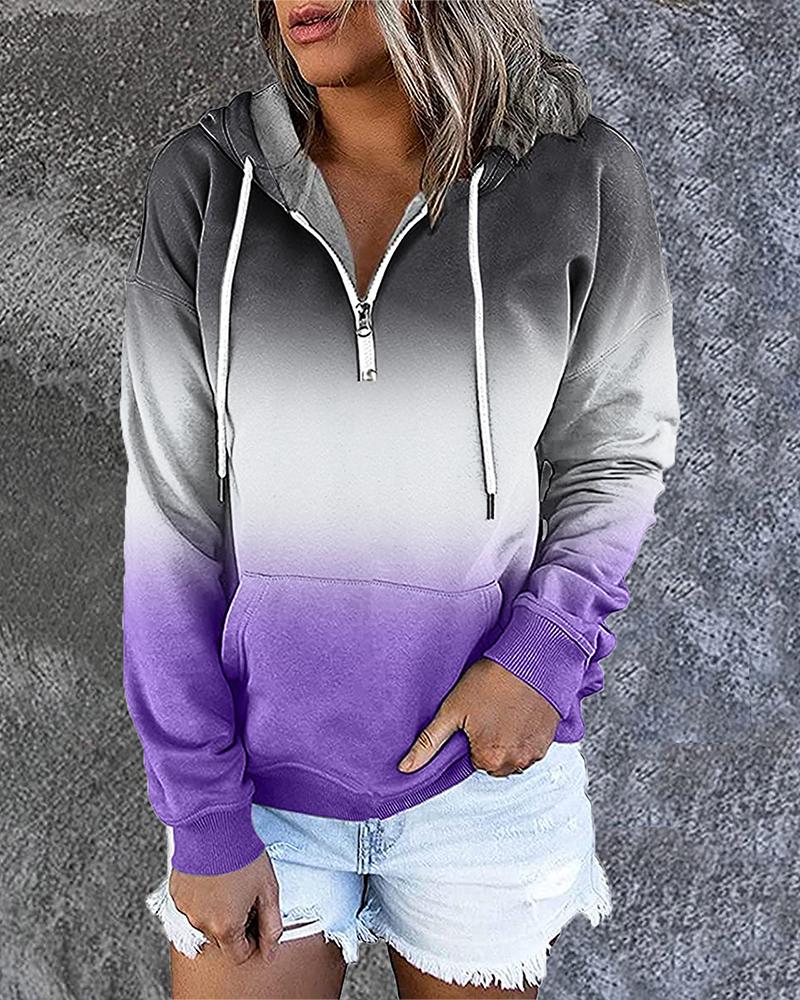 

Ombre Zipper Pocket Design Hoodie, Purple