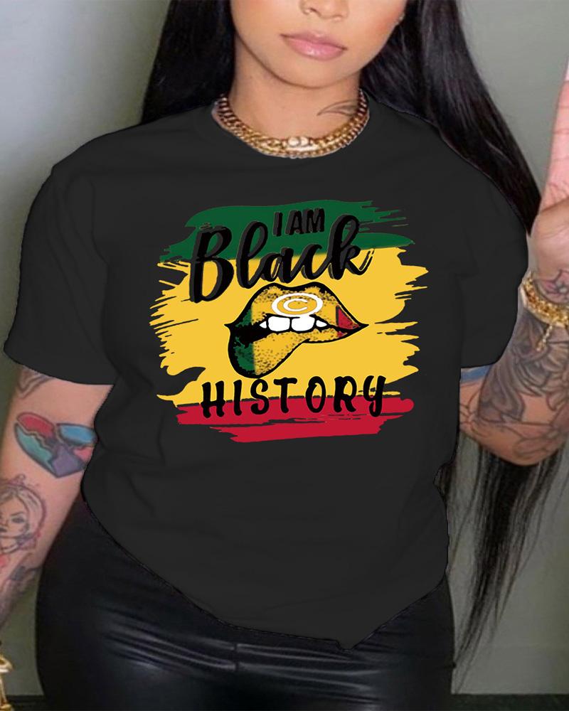

Plus Size I Am Black History Lip Print Casual T-shirt