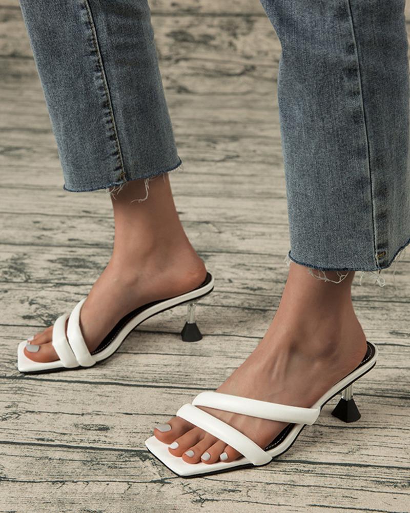 

Square Toe Solid Color Straps Heel Sandals, White
