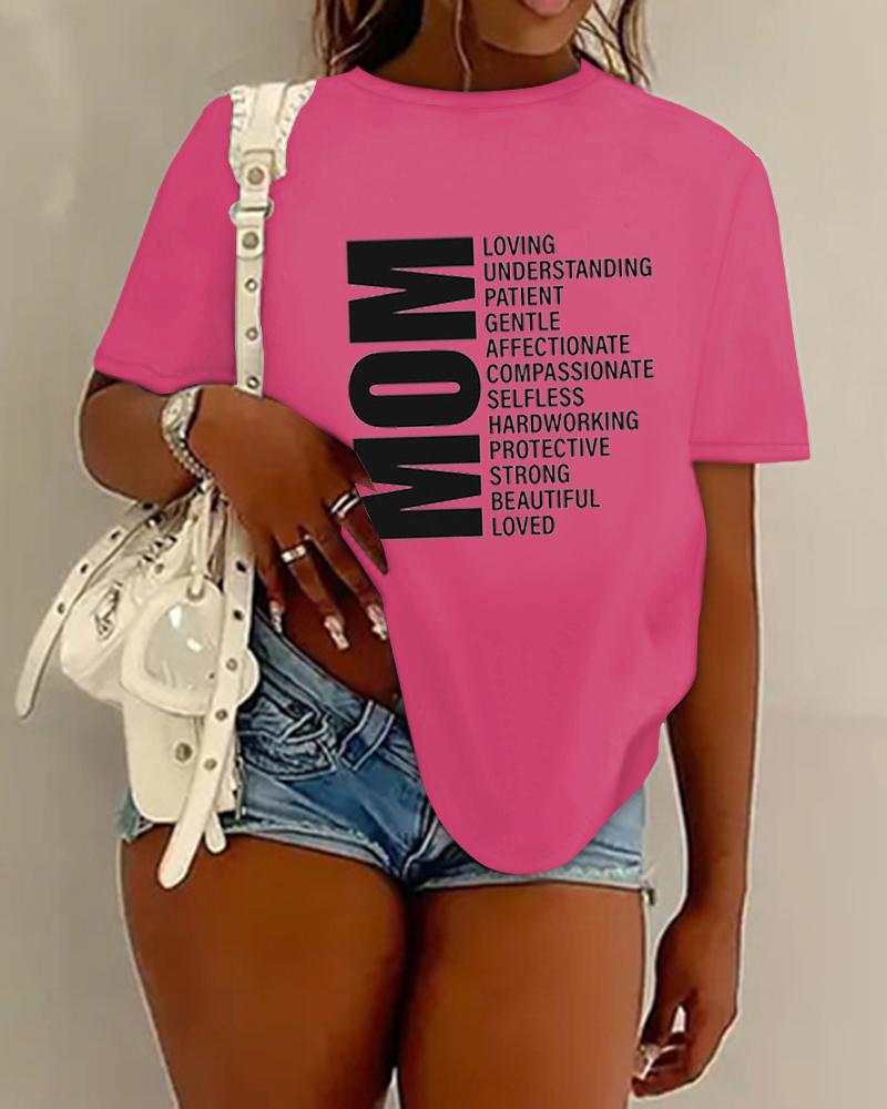 

Plus Size Mother's Day Mom Letter Print Casual T-shirt, Hot pink