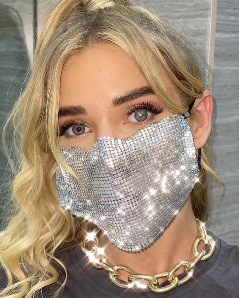 

Plain / Cheetah Pattern Sequins Breathable Face Mask, Silver