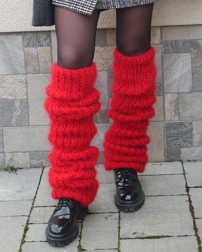 

1Pair Chunky Knit Leg Warmers Winter Warm Footless Long Boot Socks, Red