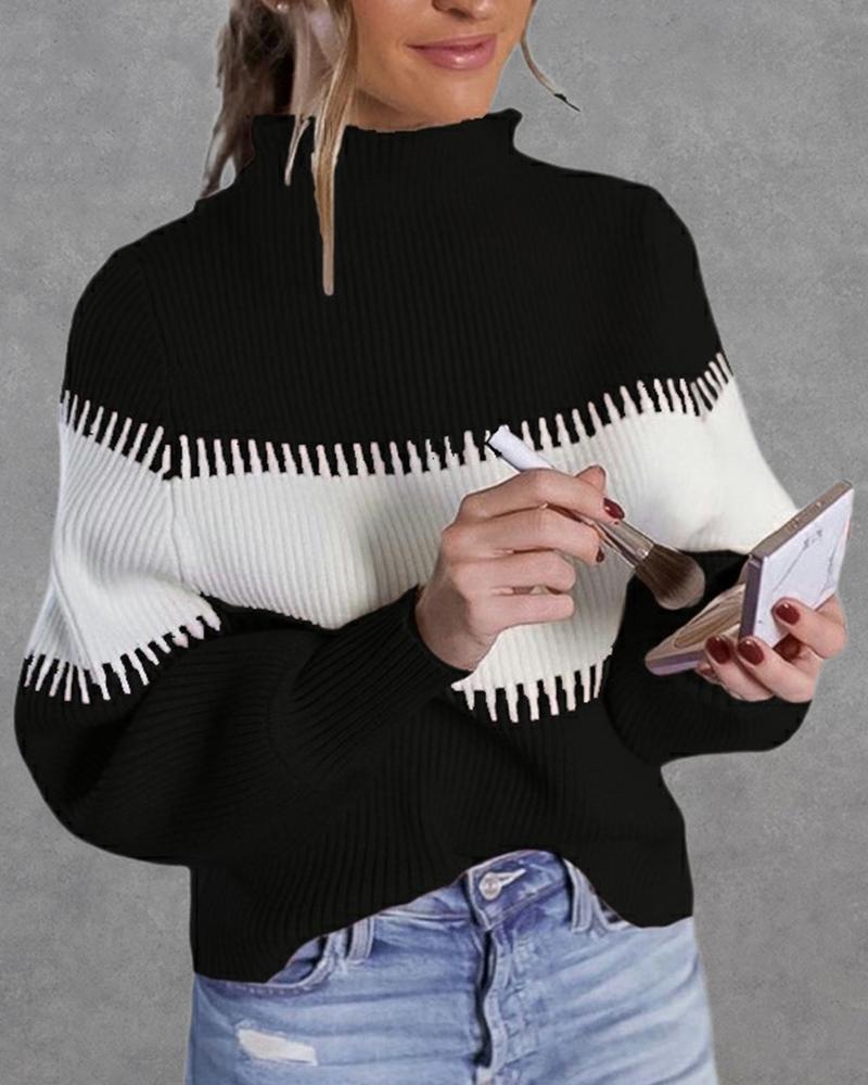 

Colorblock Ribbed High Neck Sweater, Black