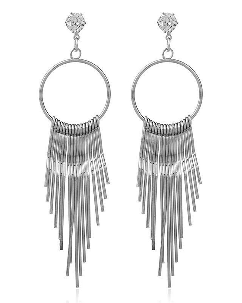 

Tassel Drop Round Shaped Earrings, Silver
