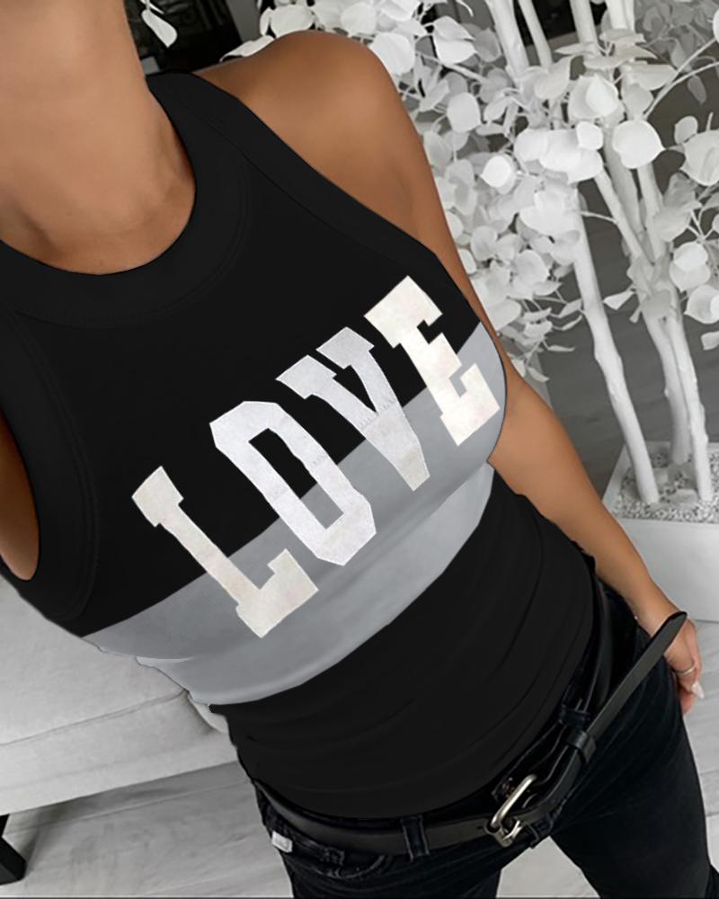

Summer Sleeveless Basic Cami Top Shirt Slim Knit Ribbed Racerback Blouses Letter Print Colorblock Tank Tops, Black