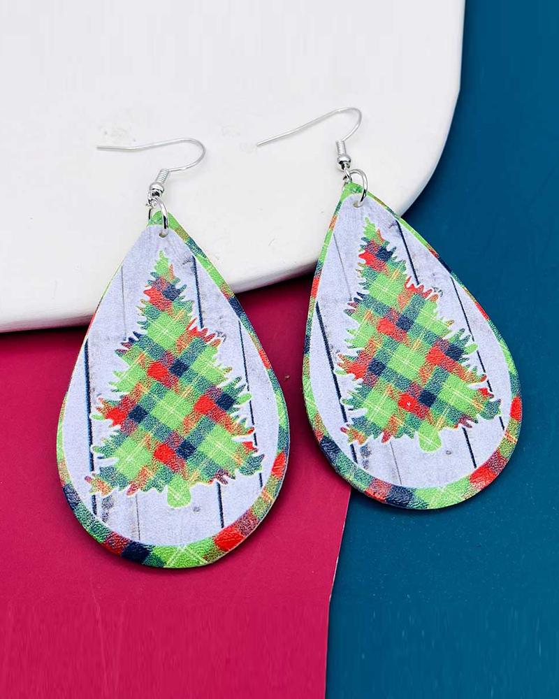 

1Pair Christmas Santa Claus Elk Print Drop Earrings, Style4