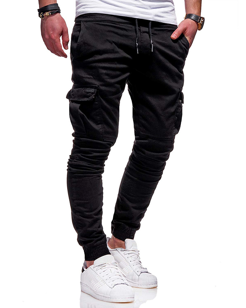 

Men Pocket Design Drawstring Pants, Black
