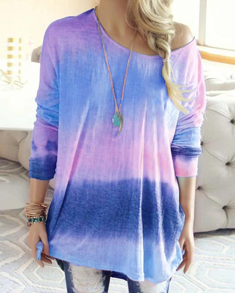 

Tie Dye Colorblock Casual Blouse, Blue
