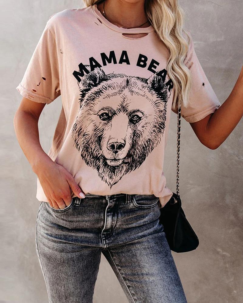 

Bear Patterns Print Short Sleeve Loose T-shirts, Pink