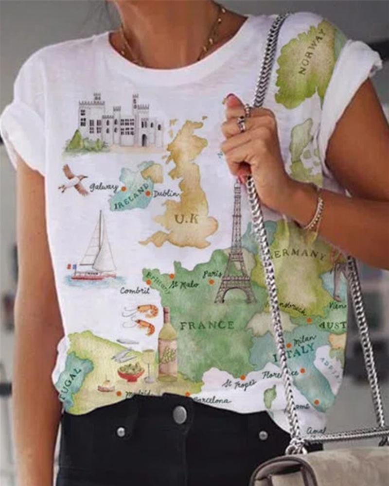 

Letter Print Short Sleeve Casual T-shirt, White