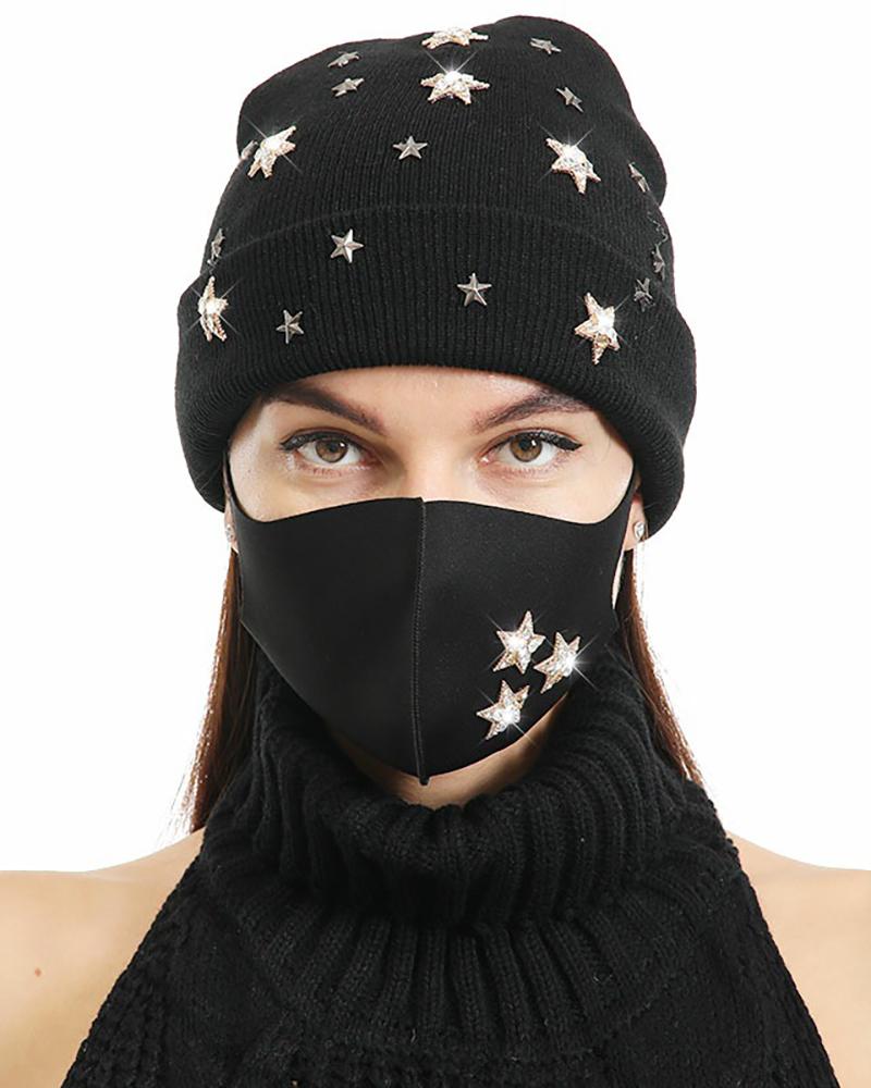 

Studded Cuffed Beanie With Face Mask, Style8