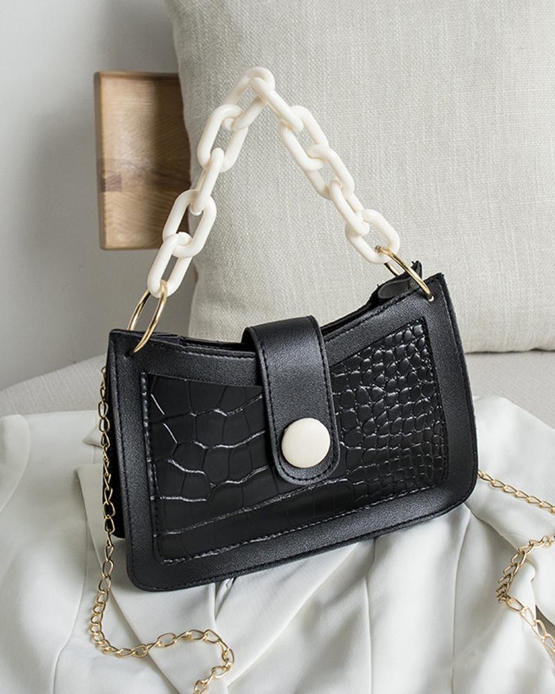 

Embossed Handbag With Chain Strap, Black