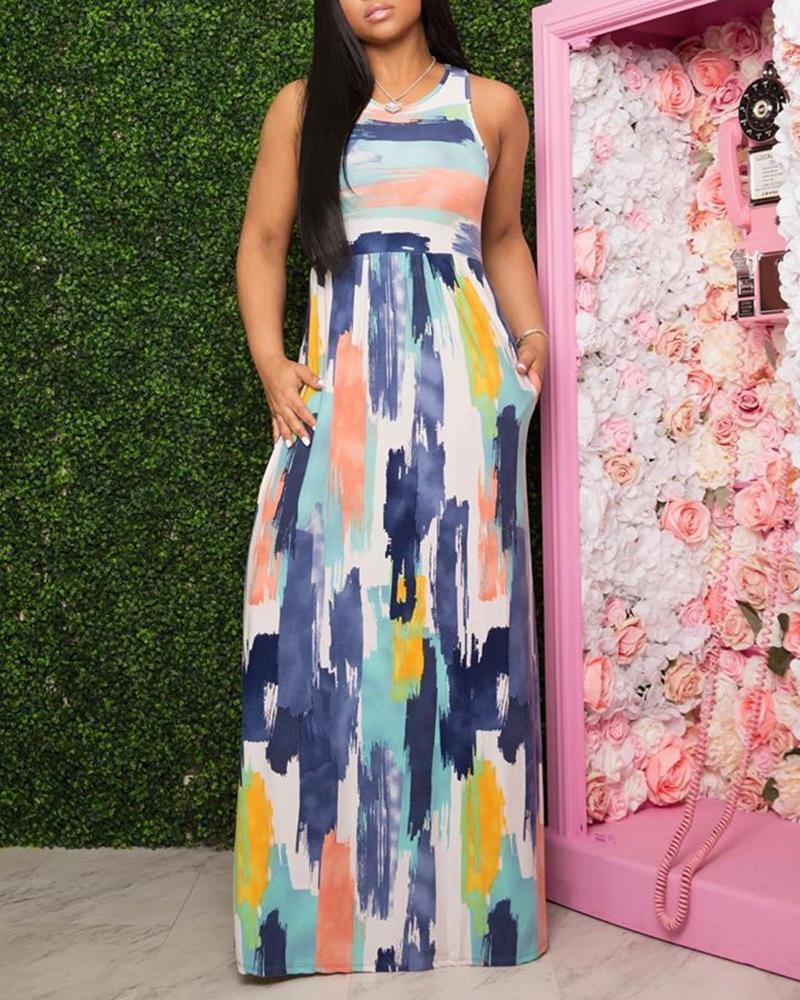 

Colorblock Thick Strap Maxi Dress, Dark blue