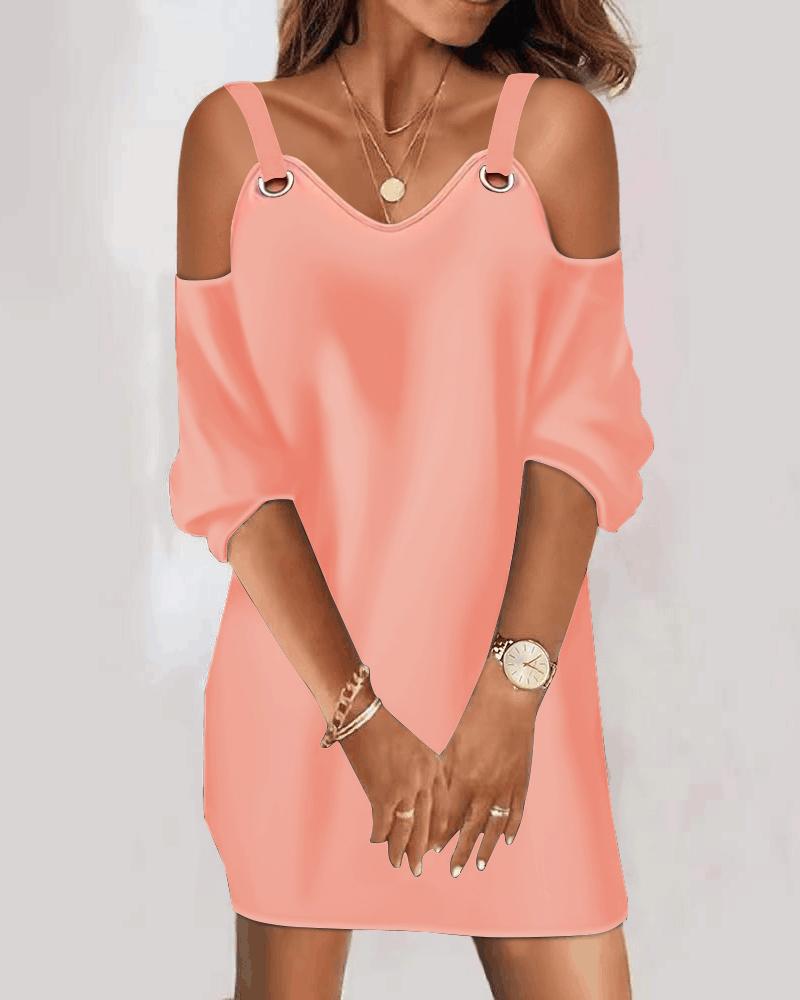 

Cold Shoulder Eyelet Half Sleeve Casual Dress, Pink