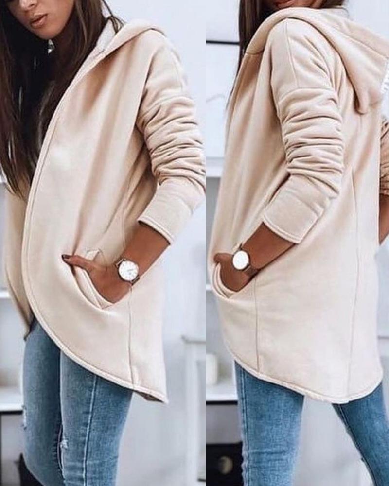 

Open Front Long Sleeve Pocket Design Coat, Apricot