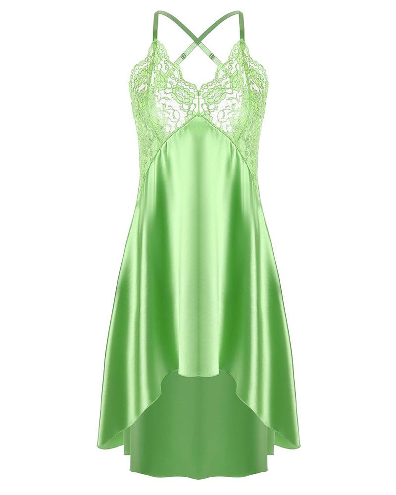 

Satin Backless Lace Dip Hem Sleepshirt, Green