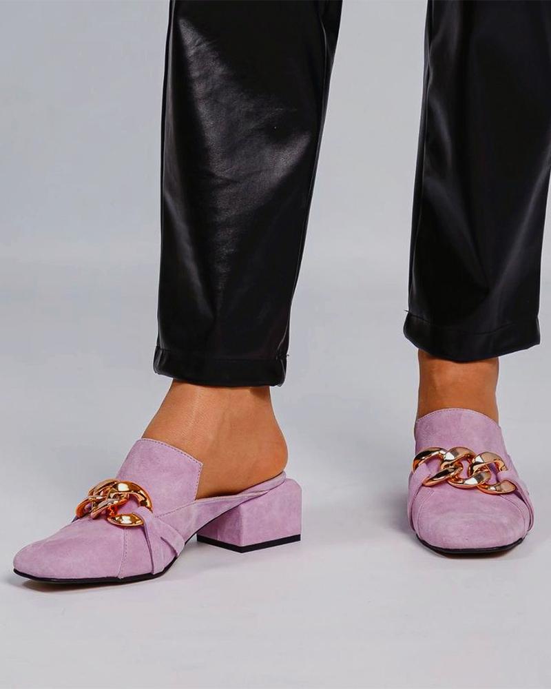 

Round-toe Solid Color Splicing Buckle Suede Leather Muller Shoes, Purple