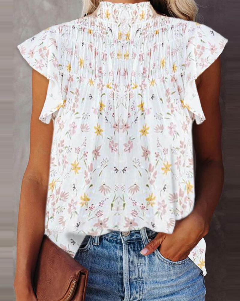 

Floral Print Short Sleeve T-shirt, White