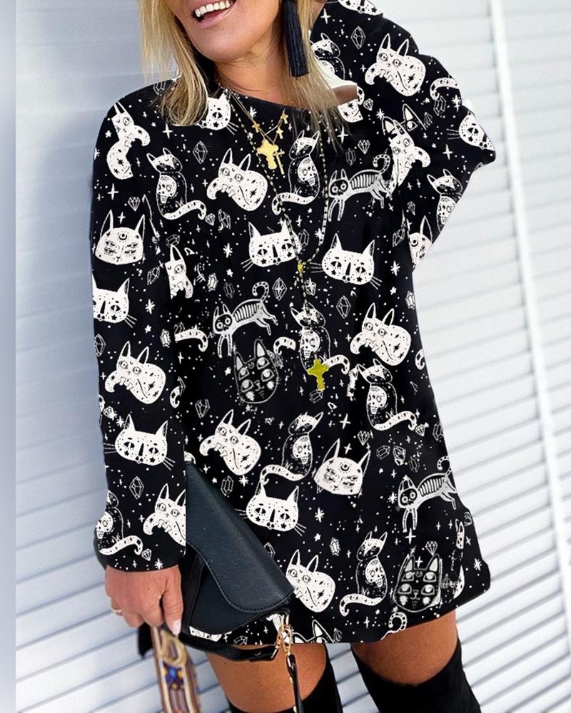 

Halloween Skeleton Cat Graphic Sweatshirt, Black