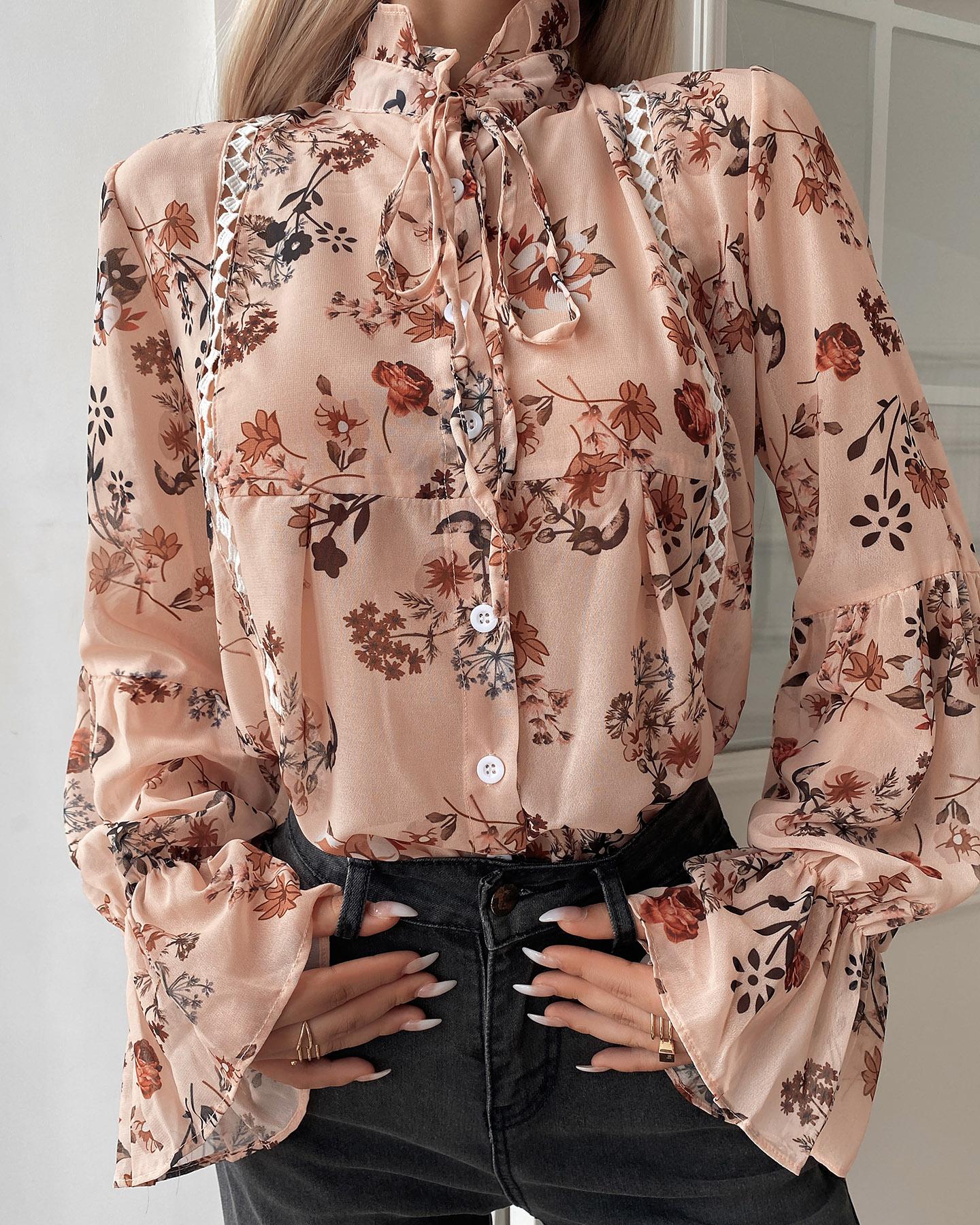 

Tie Neck Floral Top, Multicolor