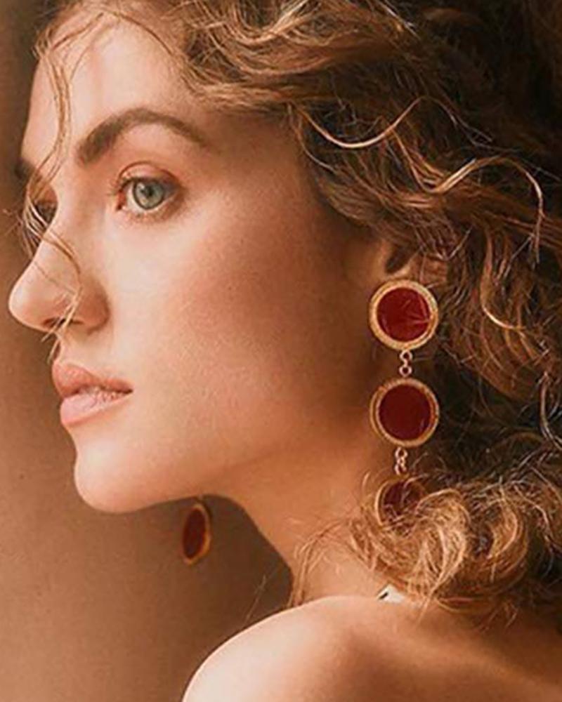 

Geometric Layered Drop Earrings, Red