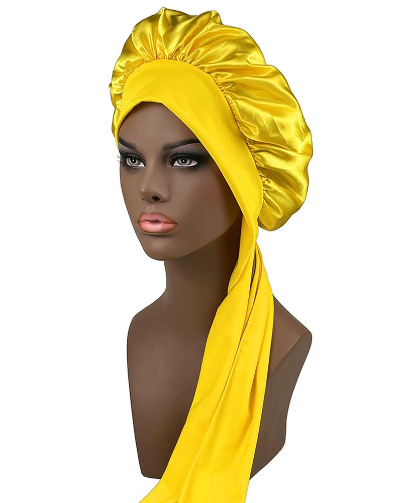 

1pc Night Sleep Cap Tie Band Hair Wrap Satin Bonnet For Curly Hair Care, Yellow