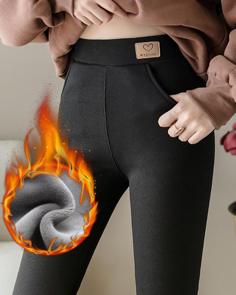 

Label Decor High Waist Thermal Lined Leggings, Black
