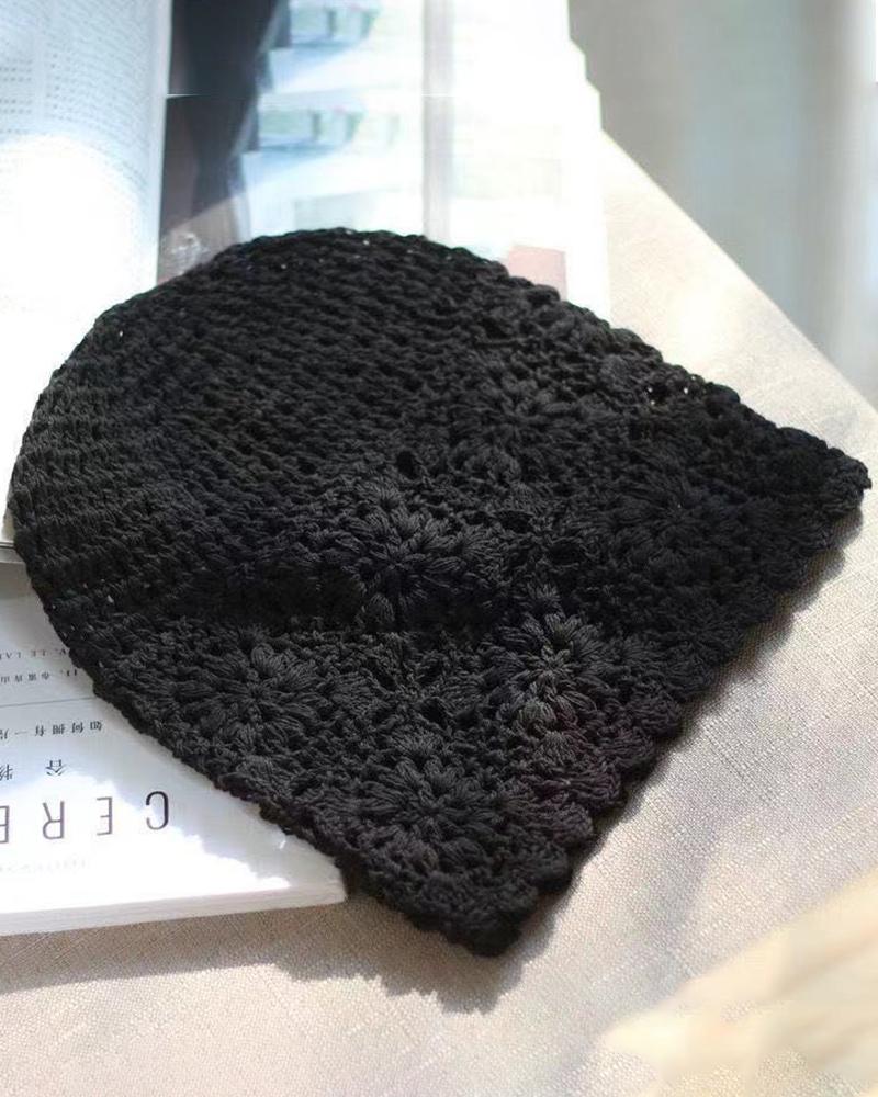 

Crochet Knitted Hollow Out Hat, Black