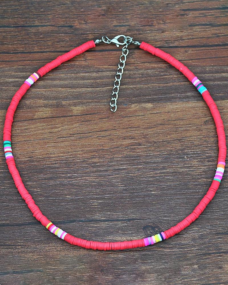 

Colorful Beaded Clay Choker Necklace, Red
