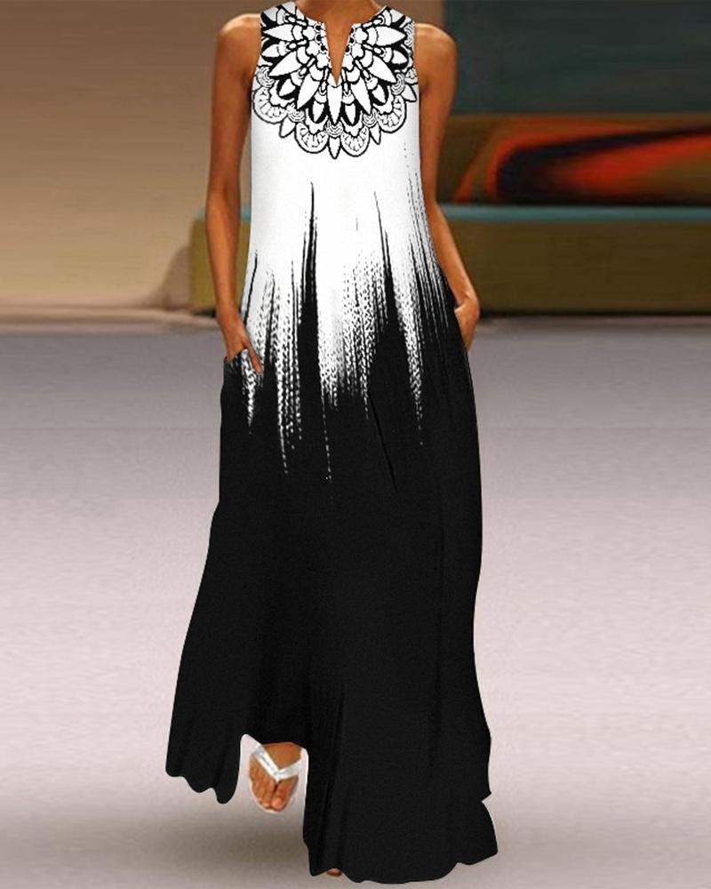 

Tribal Print Colorblock Sleeveless Maxi Dress, Blackwhite
