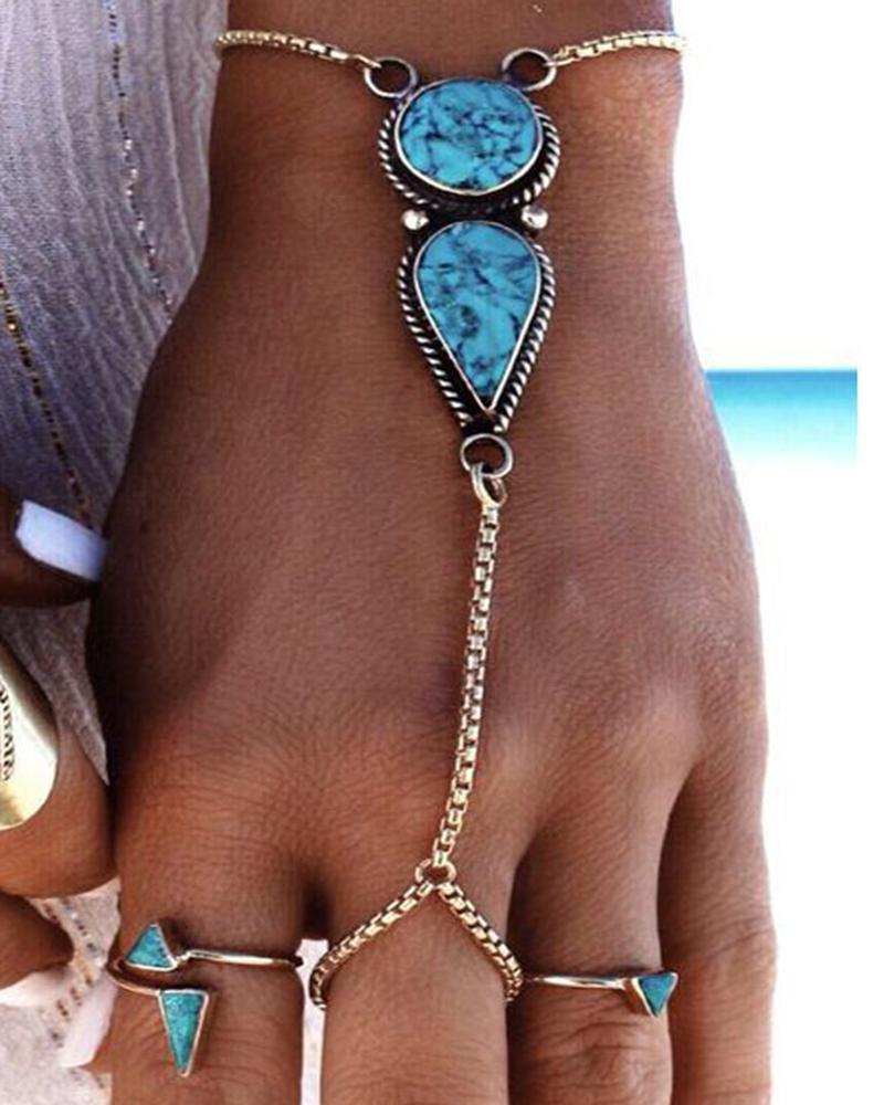 

1pc Turquoise Geometric Toe Ring Bracelet, Silver