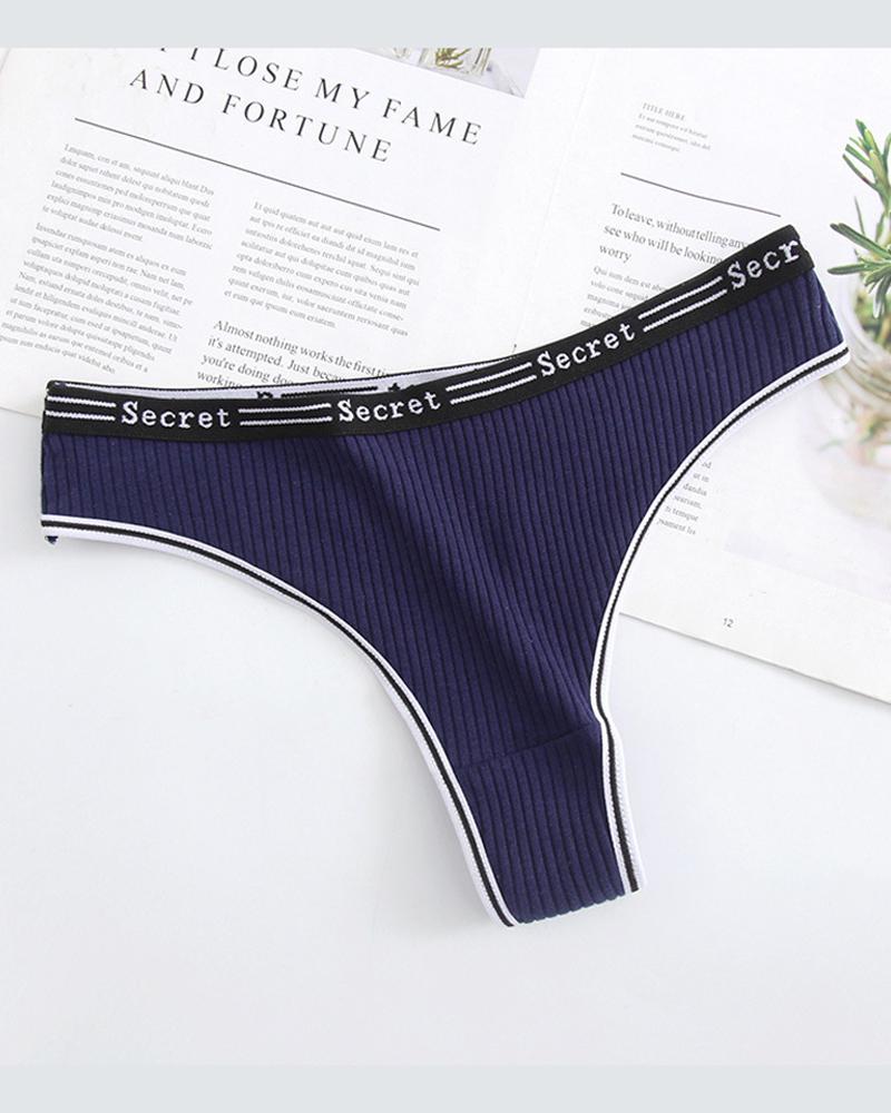 

Ribbed Skinny Low Waist Thong Panties, Purplish blue