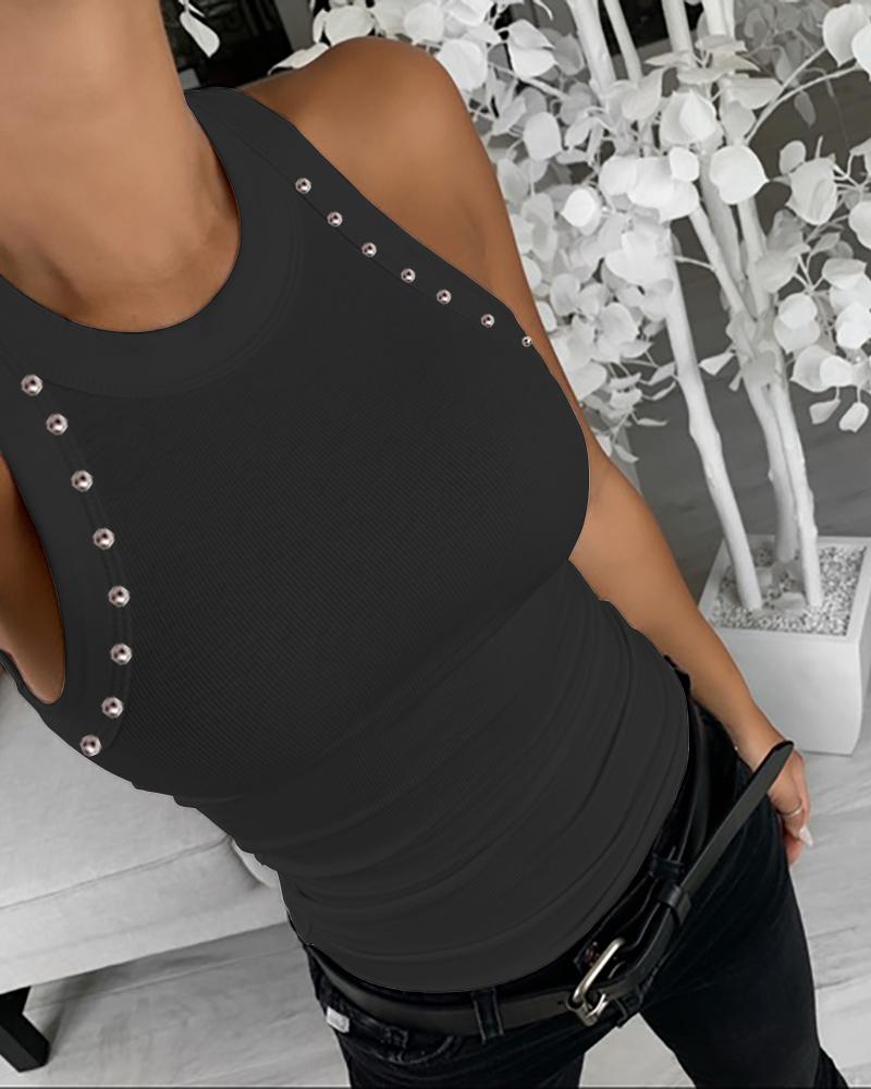 

Studded Decor Casual Tank Top, Black