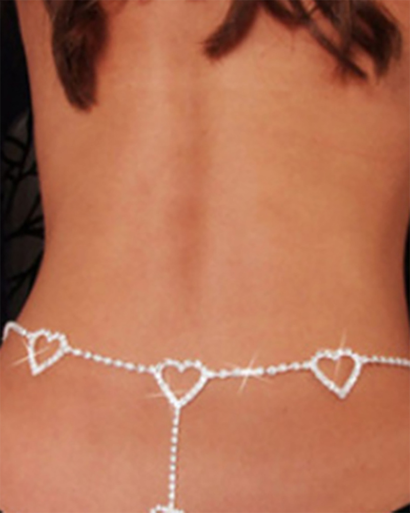

Rhinestone Heart Pattern Waist Chain, Silver