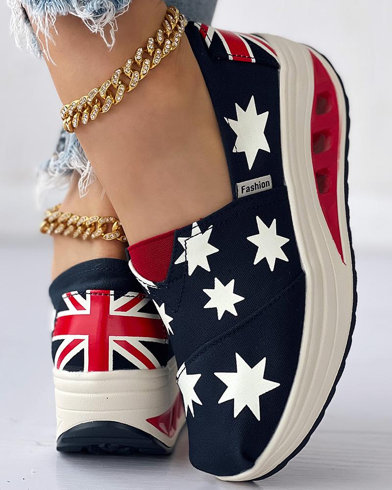 

Independence Day Flag Print Slip-on Sneakers, Purplish blue