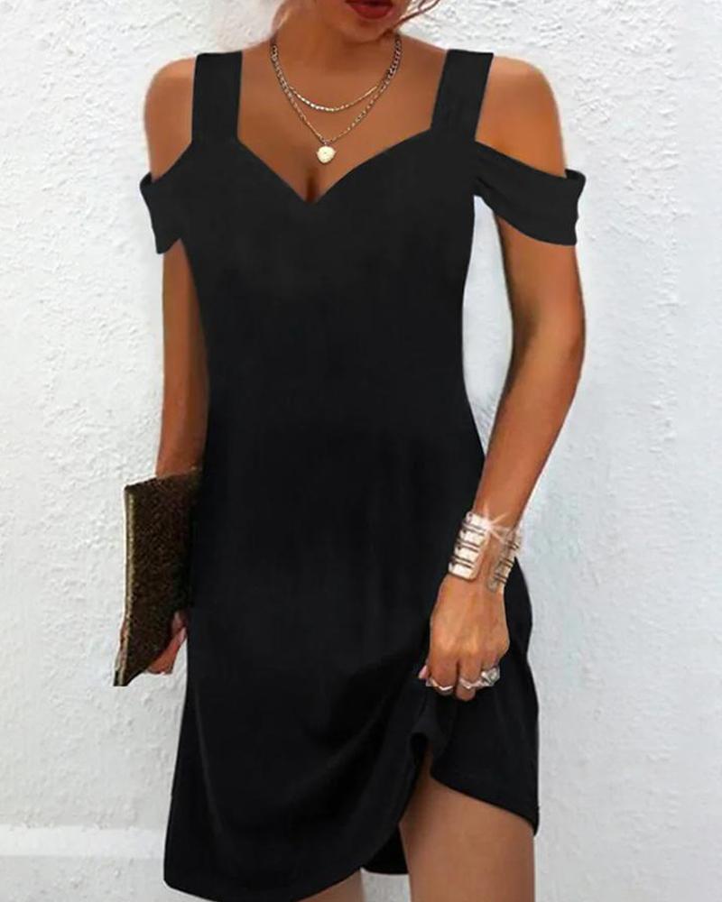 

Cold Shoulder Short Sleeve Casual Dress, Black