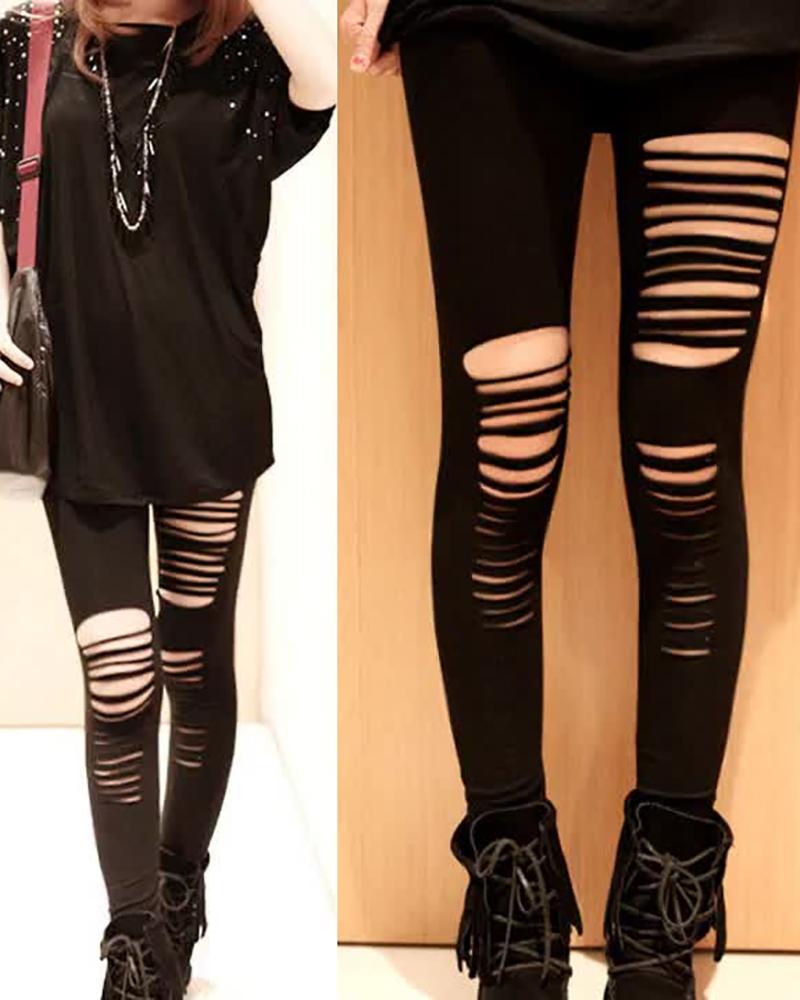 

Cutout High Waist Skinny Pants, Black