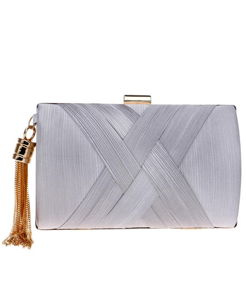 

Crisscross Chain Strap Evening Clutch Bag, Silver