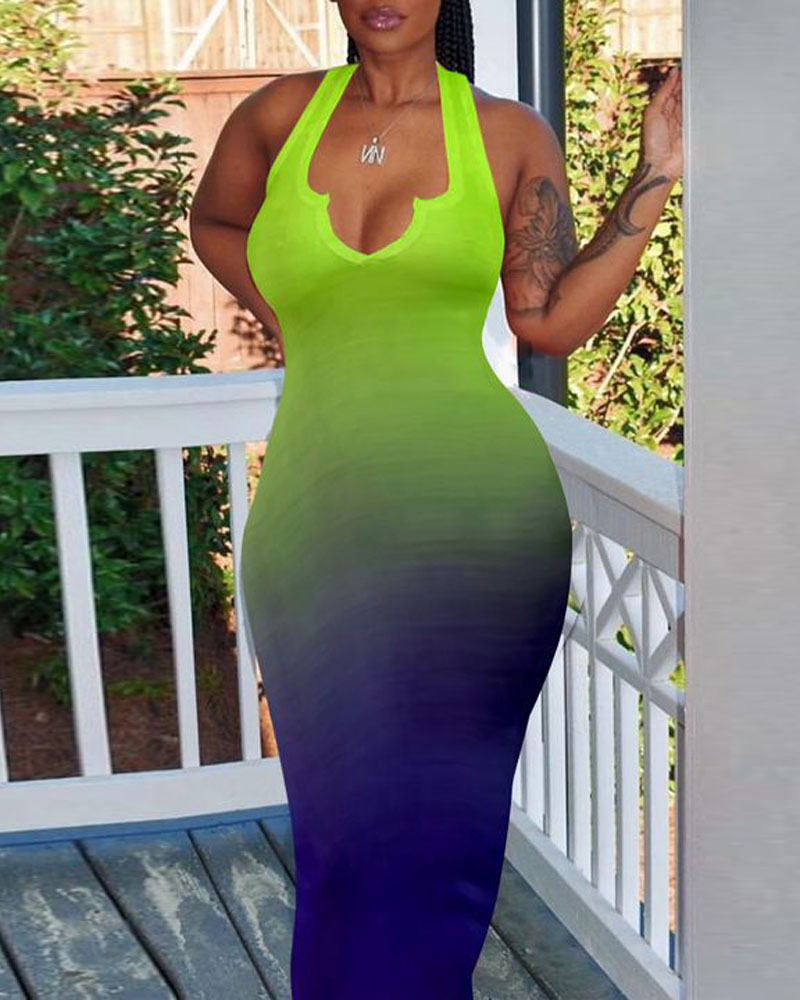 

Ombre Halter Sleeveless Bodycon Dress, Green