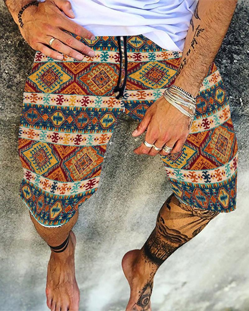 

Geometric Print Drawstring Loose Short Pants, Orange