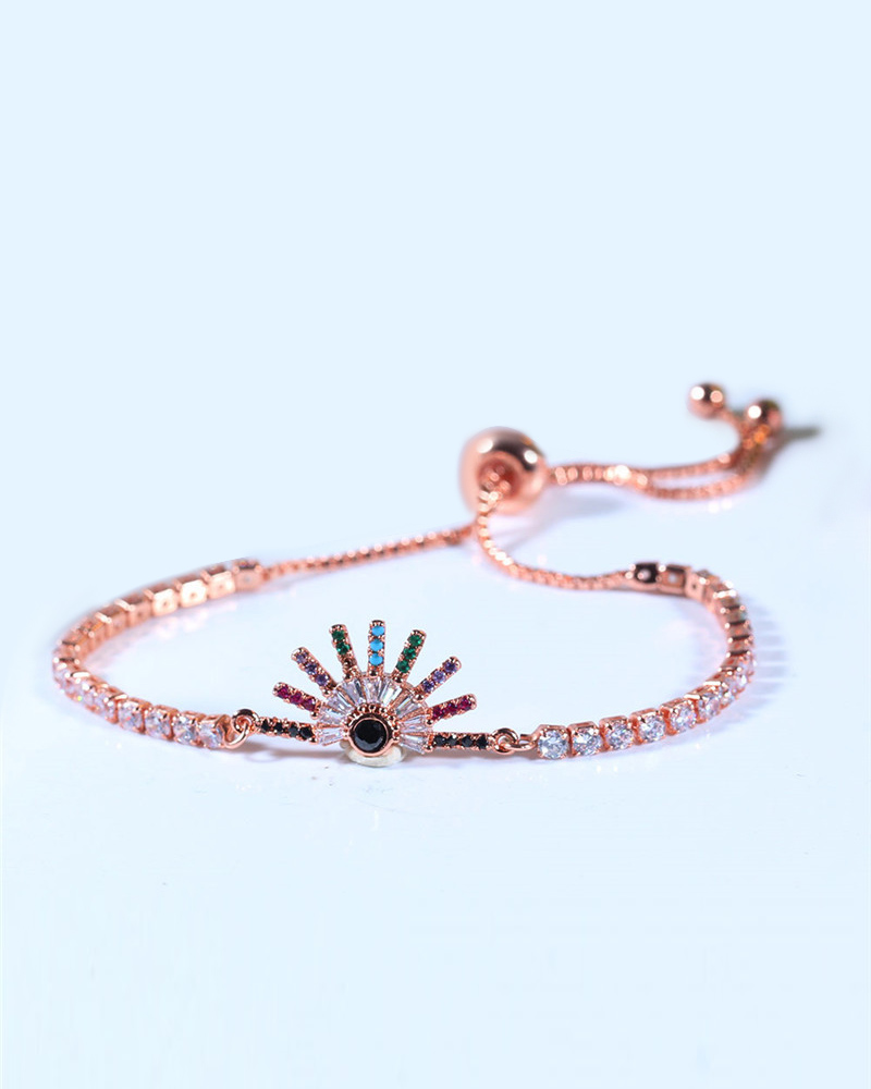 

1pc Zircon Decor Adjustable Bracelet, Rose gold