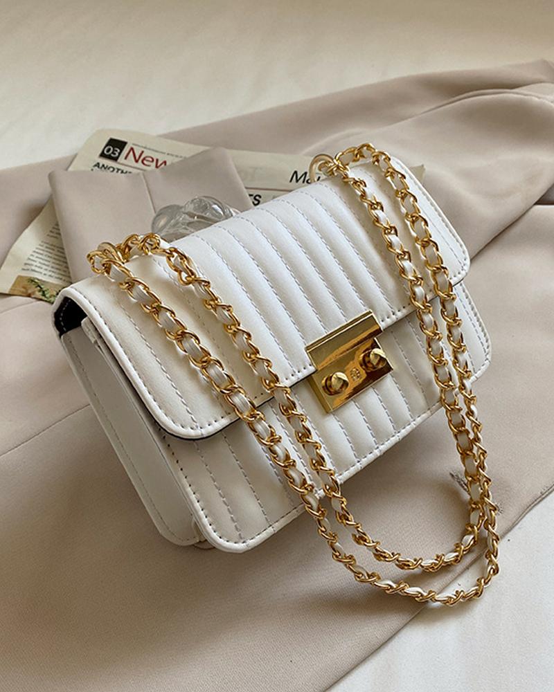 

Quilted Lock Chain Strap Flap Shoulder Bag, White