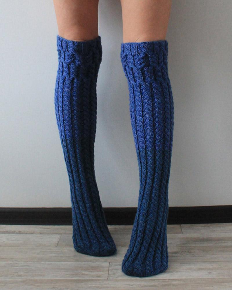 

1Pair Thigh High Cable Knit Leg Warmers Long Boot Socks, Blue