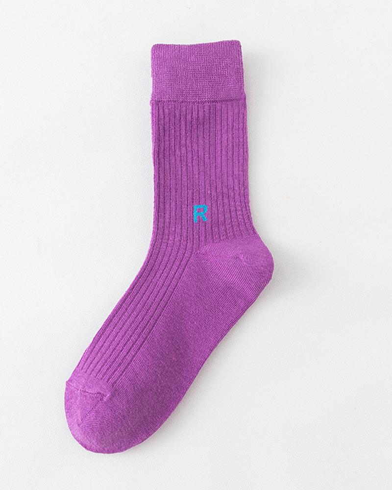 

1Pair Letter Pattern Warm Socks, Purple