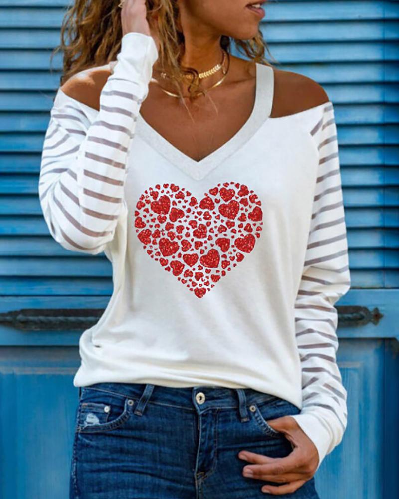 

Cold Shoulder Heart Print Top, White