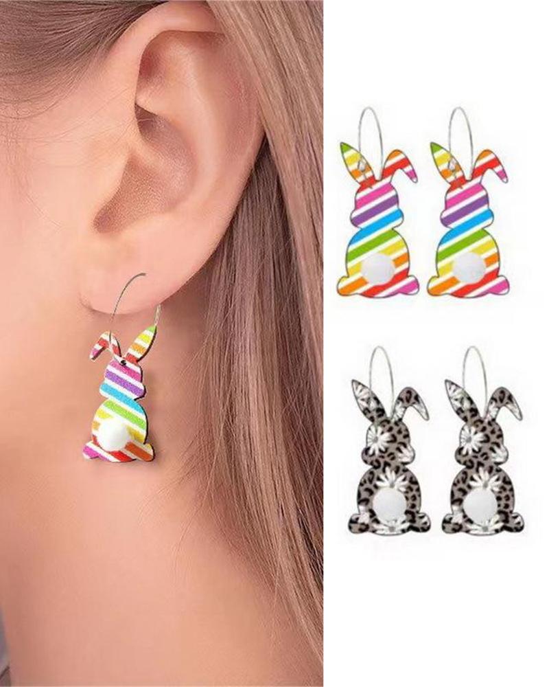 

1Pair Easter Cartoon Bunny Pom Pom Drop Earrings, Red