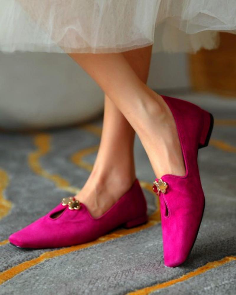 

Suede Square Toes Loafers Slip-on, Hot pink