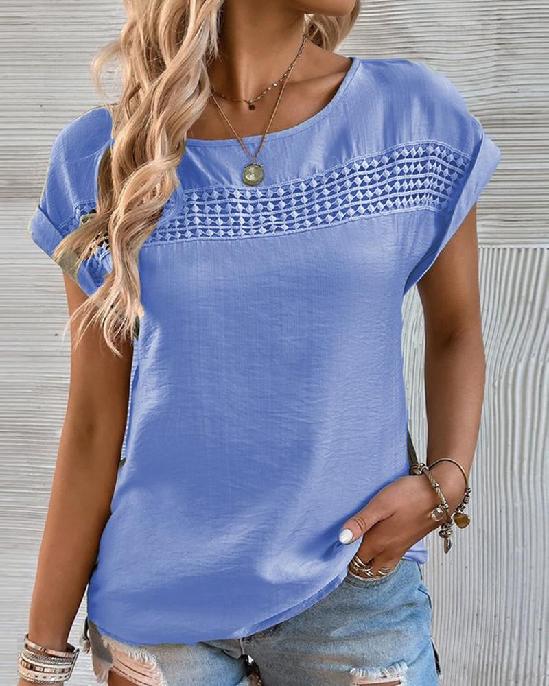 

Hollow Out Cap Sleeve Top, Blue