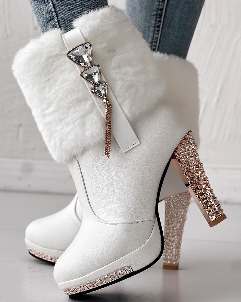 Botas forradas con detalle difuso de borlas de diamantes de imitación