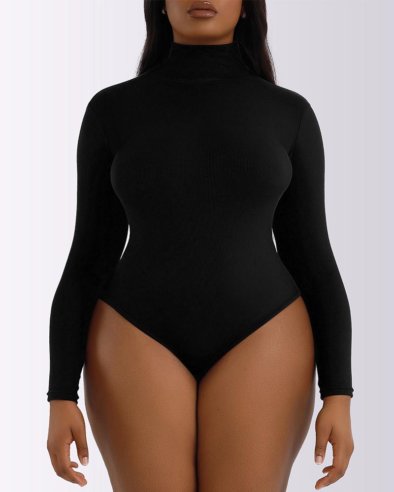 

Long Sleeve High Neck Skinny Bodysuit, Black